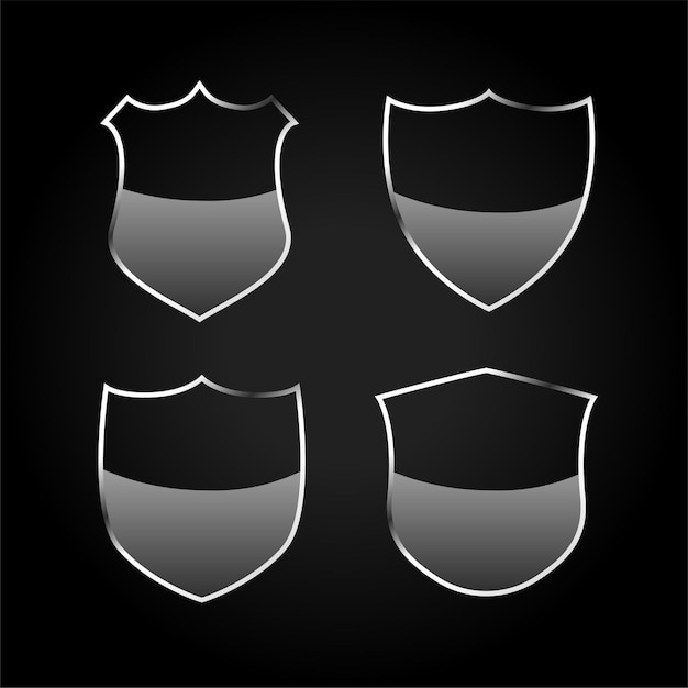 Conjunto de ícones de emblemas ou escudo preto metálico
