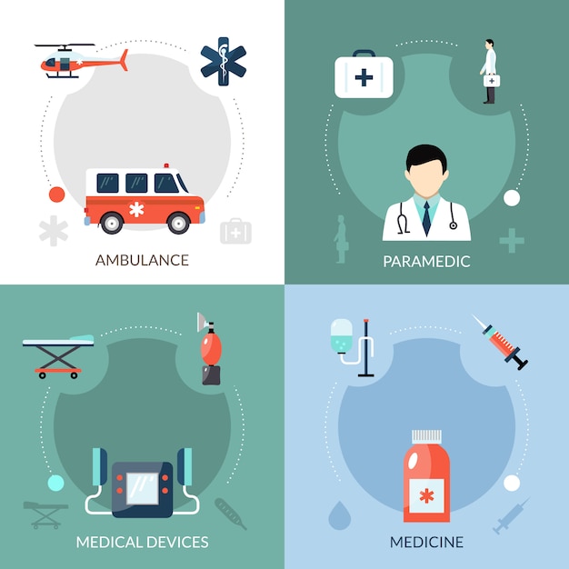 Vetor grátis conjunto de ícones de emergência paramédico