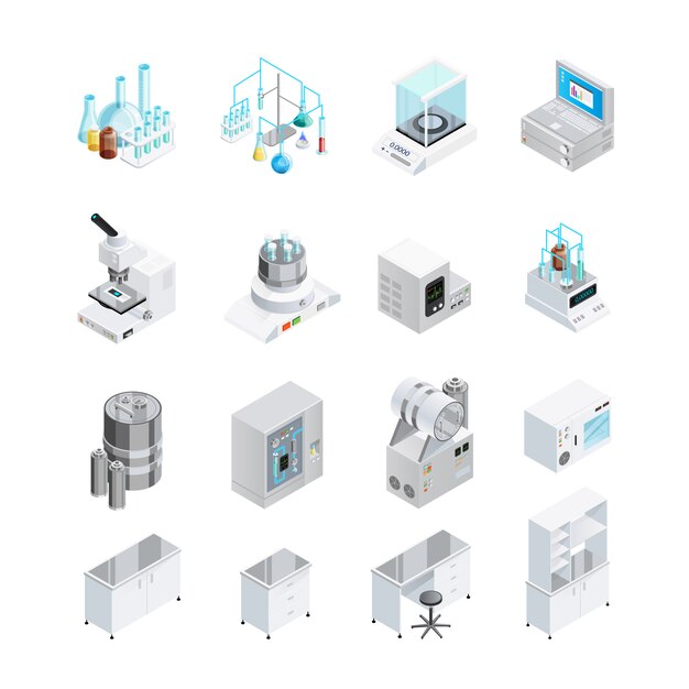 Conjunto de ícones de equipamento de laboratório