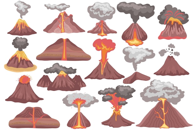 Vetor grátis conjunto de ícones de erupção vulcânica