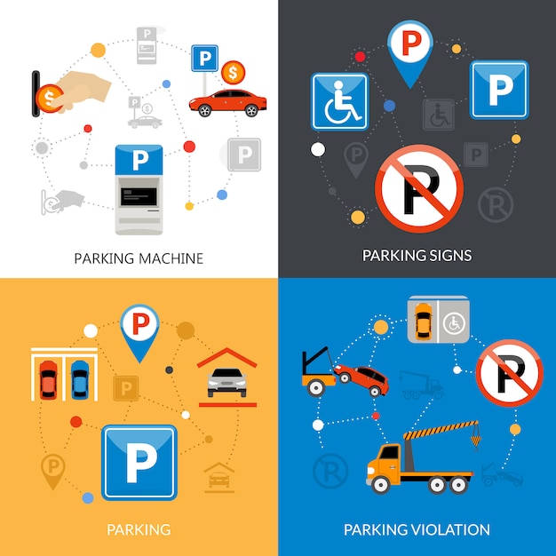 Vetor grátis conjunto de ícones de estacionamento