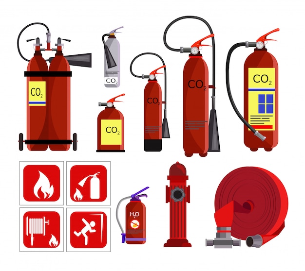 Vetor grátis conjunto de ícones de extintor de incêndio