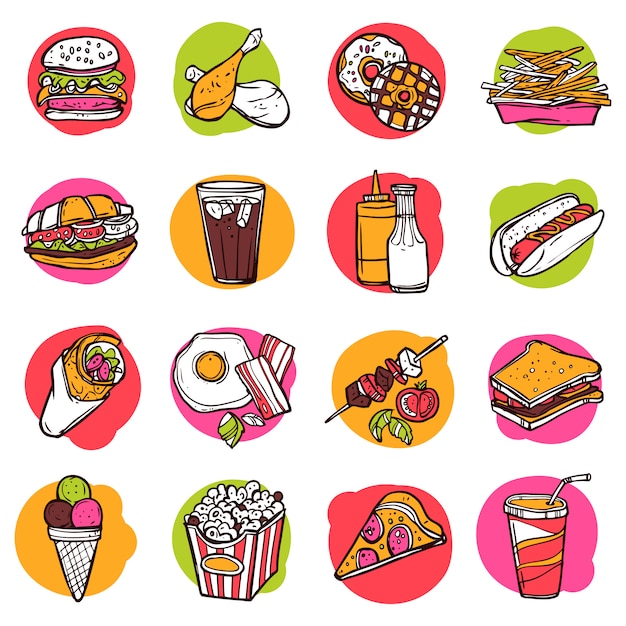 Vetor grátis conjunto de ícones de fast food