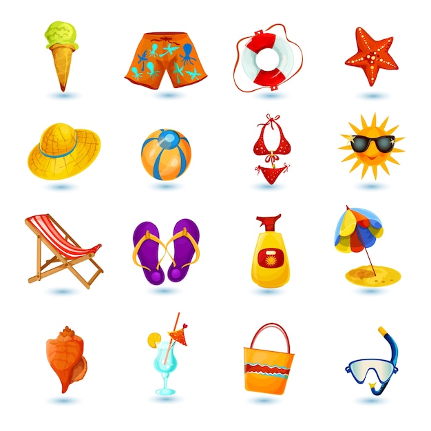 Vetor grátis conjunto de ícones de férias de verão