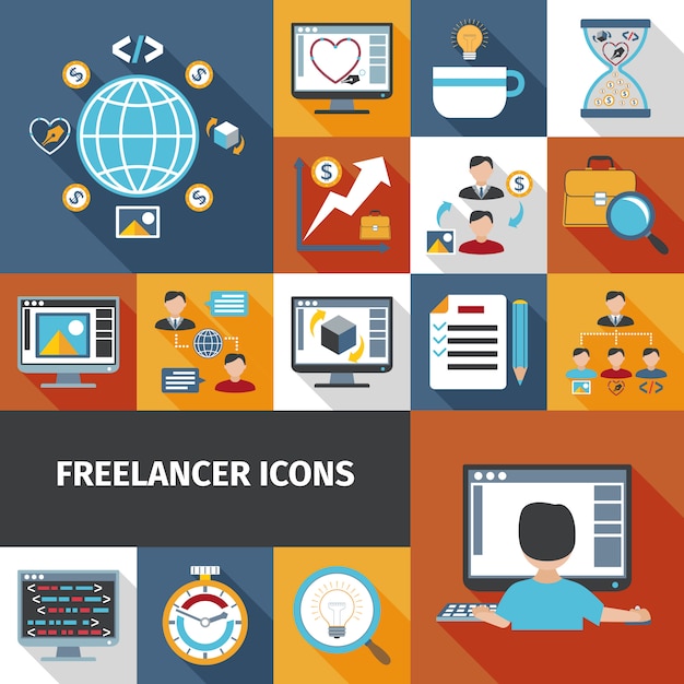 Vetor grátis conjunto de ícones de freelancer