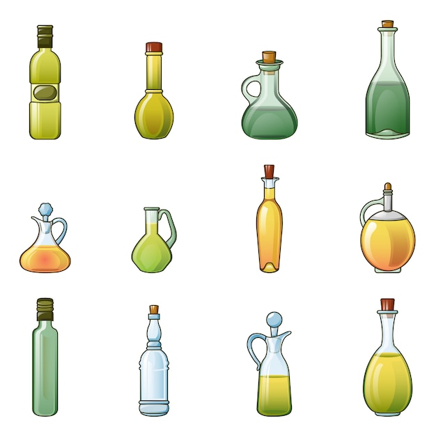 Conjunto de ícones de garrafa de vinagre Vetor Premium