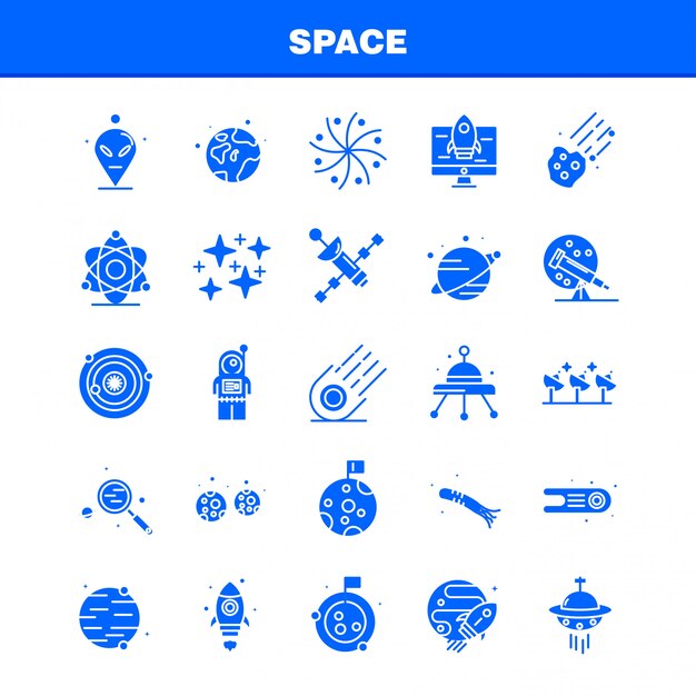 Conjunto de ícones de glifo sólido espaço
