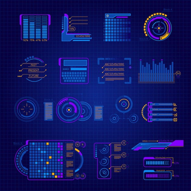 Vetor grátis conjunto de ícones de interface futura abstrata