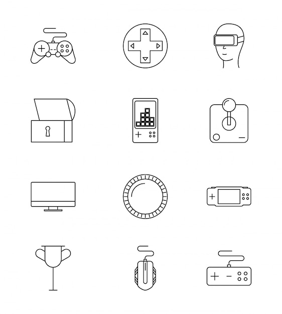 Conjunto de ícones de jogos de vídeo de linha