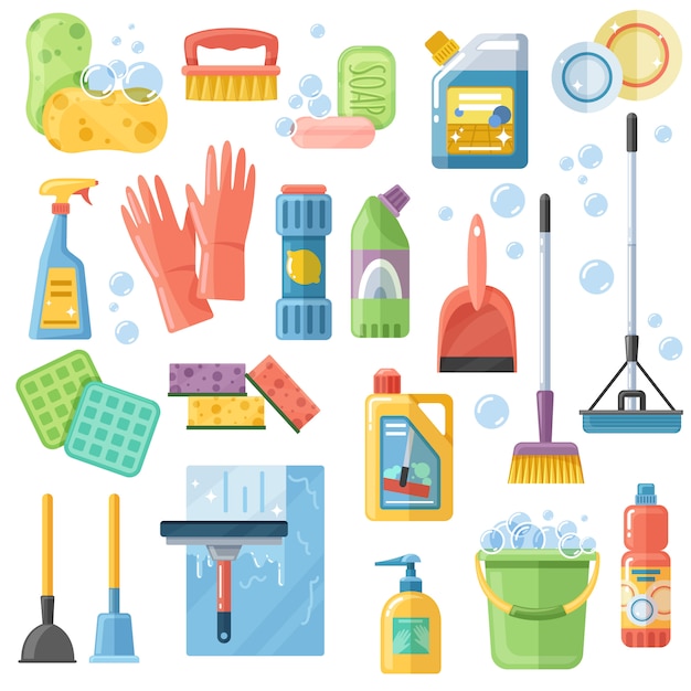 Conjunto de ícones de limpeza suppliestools flat icons