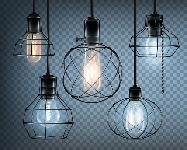 Conjunto de ícones de luzes de estilo loft