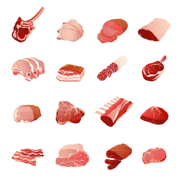 Conjunto de ícones de produtos de carne