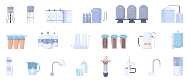 Vetor grátis conjunto de ícones de purificação de água