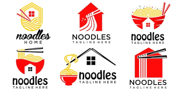 Conjunto de ícones de restaurante e comida chinesa noodle house ícone de vetor de logotipo modelo
