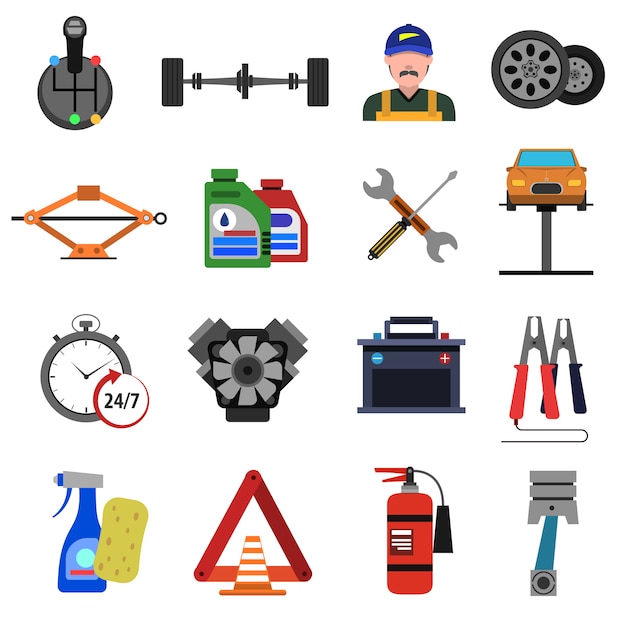 Conjunto de ícones de serviço de carro plano