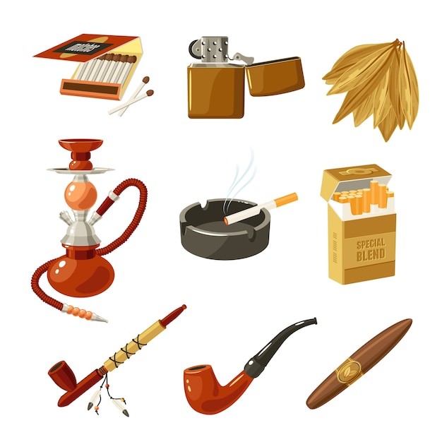 Vetor grátis conjunto de ícones de tabaco