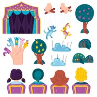 Conjunto de ícones de teatro de marionetes