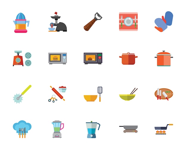Vetor grátis conjunto de ícones de utensílios de cozinha