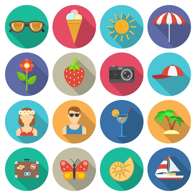 Vetor grátis conjunto de ícones de verão e férias