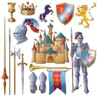 Vetor grátis conjunto de ícones decorativos de cavaleiro