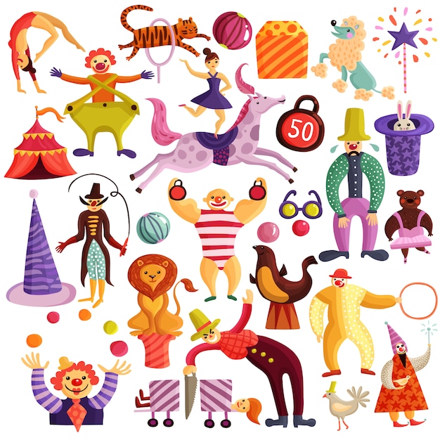 Vetor grátis conjunto de ícones decorativos de circo