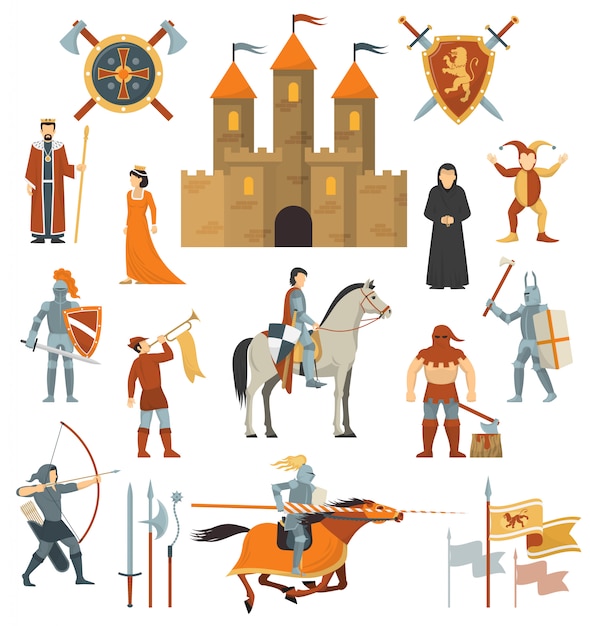 Vetor grátis conjunto de ícones decorativos medievais