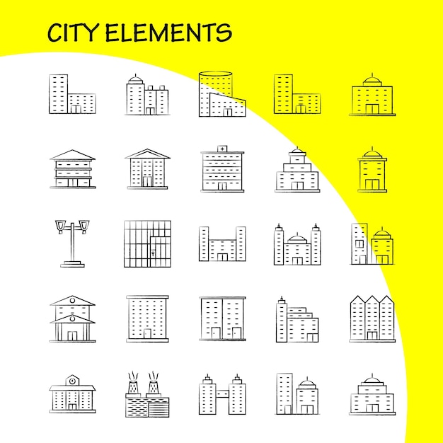 Vetor grátis conjunto de ícones desenhados à mão de elementos da cidade para infográficos mobile uxui kit e design de impressão incluem edifício de torre edifícios de escritórios da cidade torre city office eps 10 vector