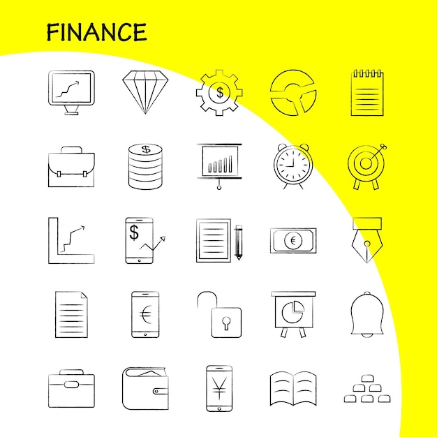 Conjunto de ícones desenhados à mão para infográficos Mobile UXUI Kit e design de impressão incluem dólar, nota de dinheiro, rúpias, coleção de matemática mais menos, infográfico moderno, logotipo e vetor de pictograma