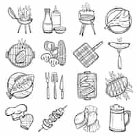 Vetor grátis conjunto de ícones do churrasco bbq