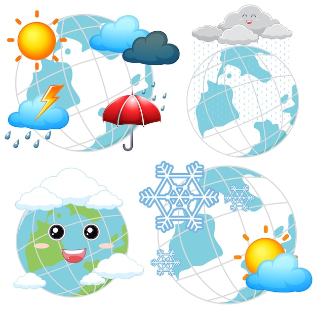 Vetor grátis conjunto de ícones do clima e do globo terrestre