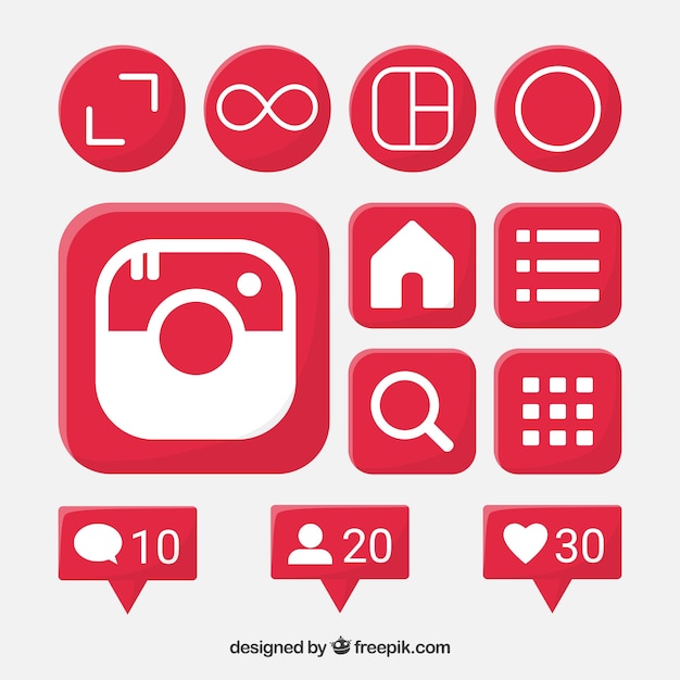 Vetor grátis conjunto de ícones e notificações do instagram plana