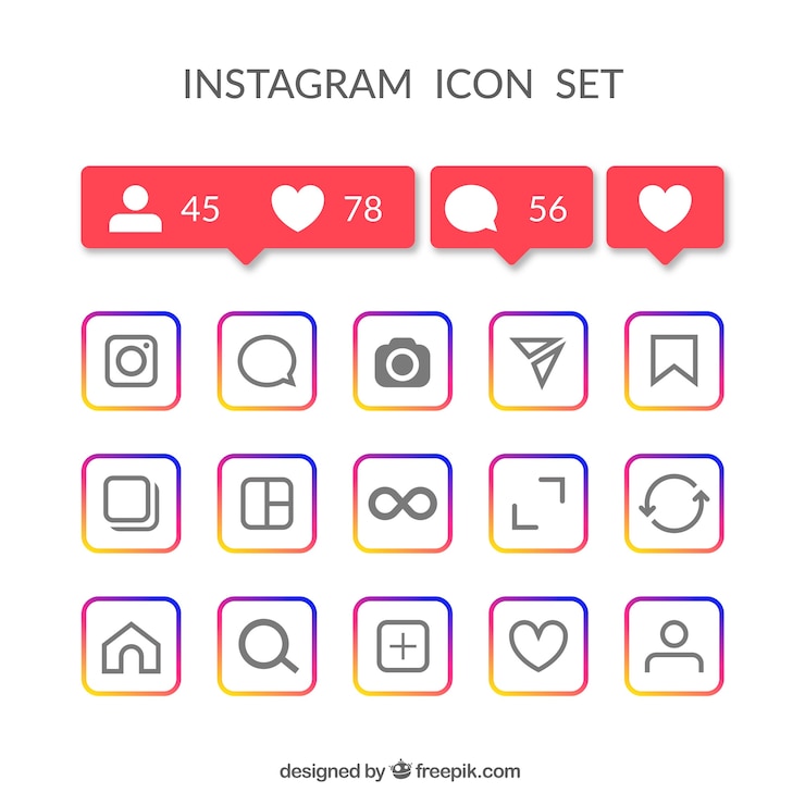 Vetor grátis conjunto de ícones e notificações do instagram plana