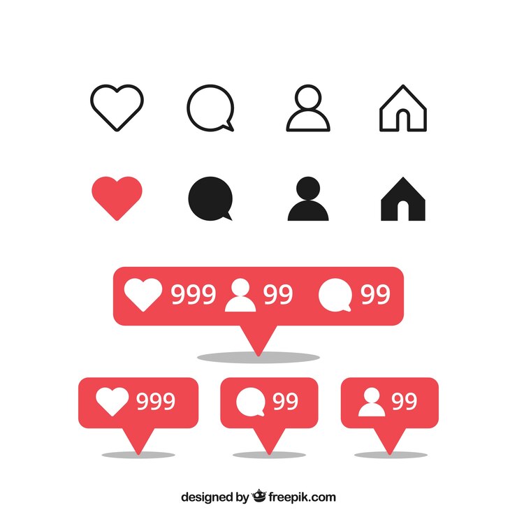 Vetor grátis conjunto de ícones e notificações do instagram plana