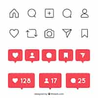 Vetor grátis conjunto de ícones e notificações do instagram plana