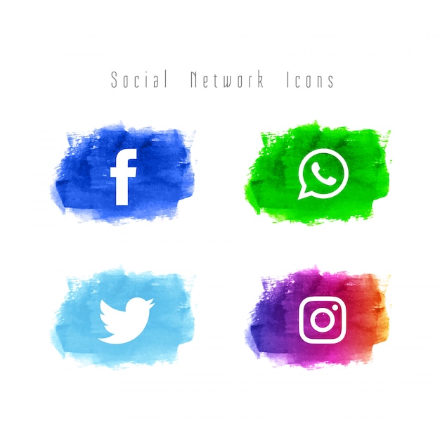 Conjunto de ícones em aquarela de rede social abstrata