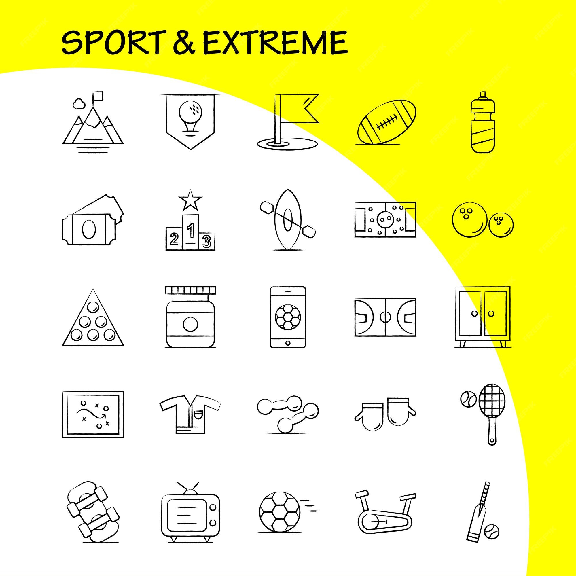 Conjunto de ícones esportivos e extremos desenhados à mão para