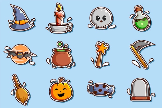 Conjunto de ícones fofos adesivos ilustração de halloween