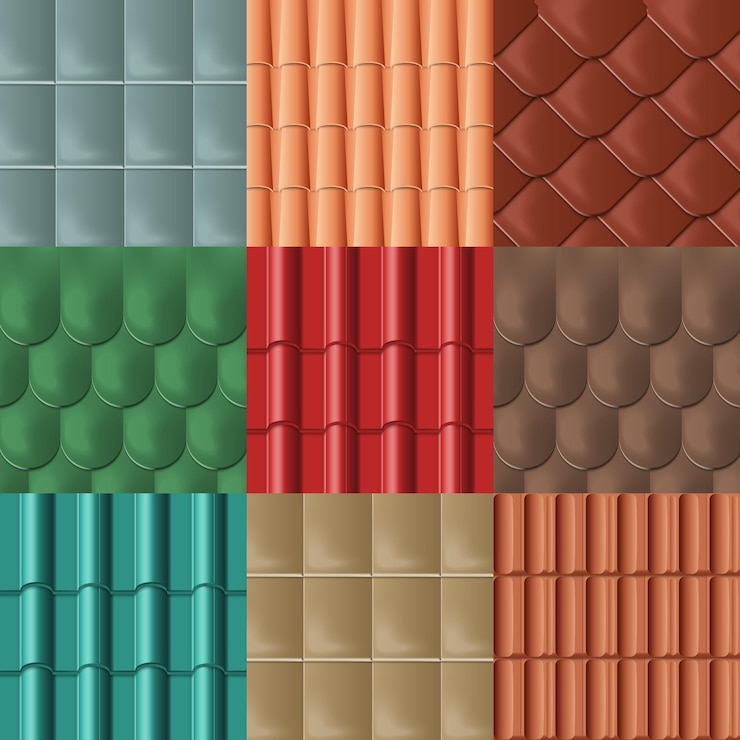 Vetor grátis conjunto de ícones isolados de ladrilhos realistas ladrilhos de diferentes estilos, formas e cores ilustração do vetor