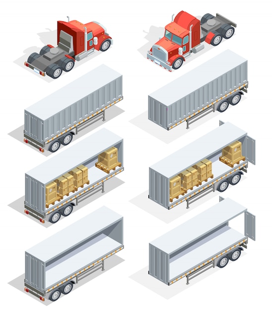 Conjunto de ícones isométrica de caminhão