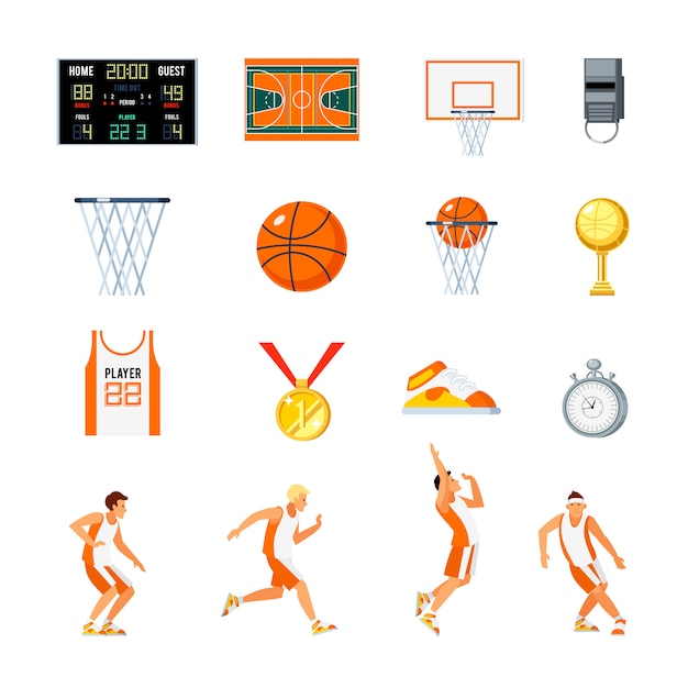 Vetor grátis conjunto de ícones ortogonais de basquete