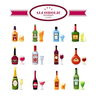 Conjunto de ícones plana bebidas bebidas alcoólicas
