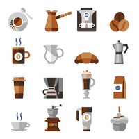 Vetor grátis conjunto de ícones plana de café