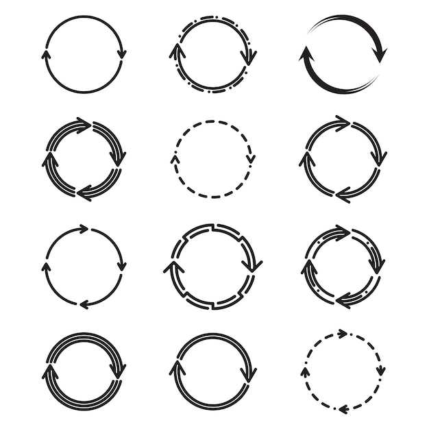 Conjunto de ícones planos de setas de círculo diferentes