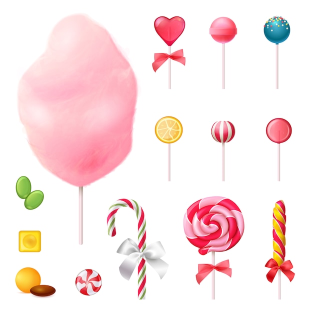Vetor grátis conjunto de ícones realista de doces