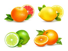 Vetor grátis conjunto de ícones realista de frutas cítricas 4