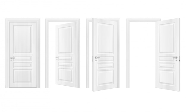 Conjunto de ícones realista de portas de madeira