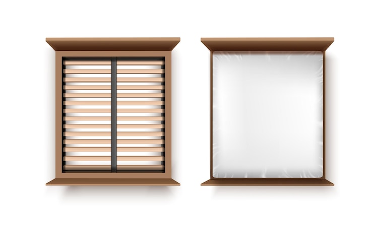 Vetor grátis conjunto de ícones vetoriais realistas estrutura de cama com e sem colchão vista superior