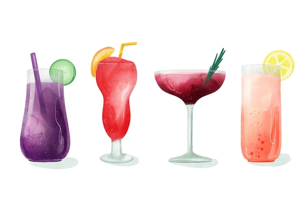Conjunto de ilustração cocktail aquarela