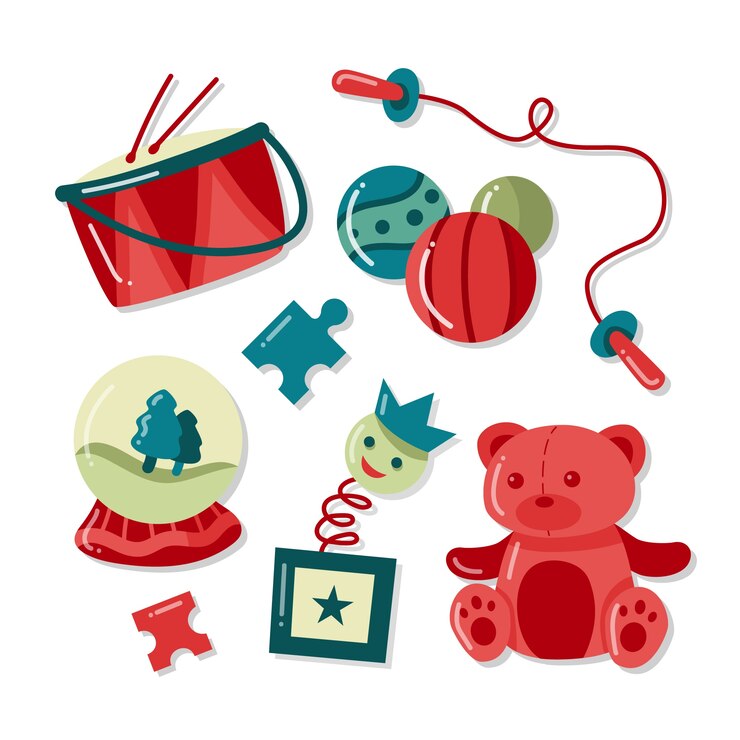Vetor grátis conjunto de ilustração de brinquedos de natal de mão desenhada