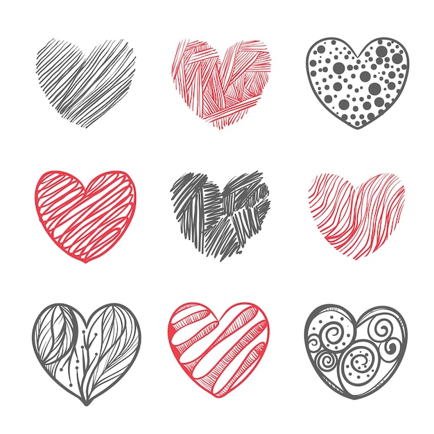 Vetor grátis conjunto de ilustração de coração desenhado à mão